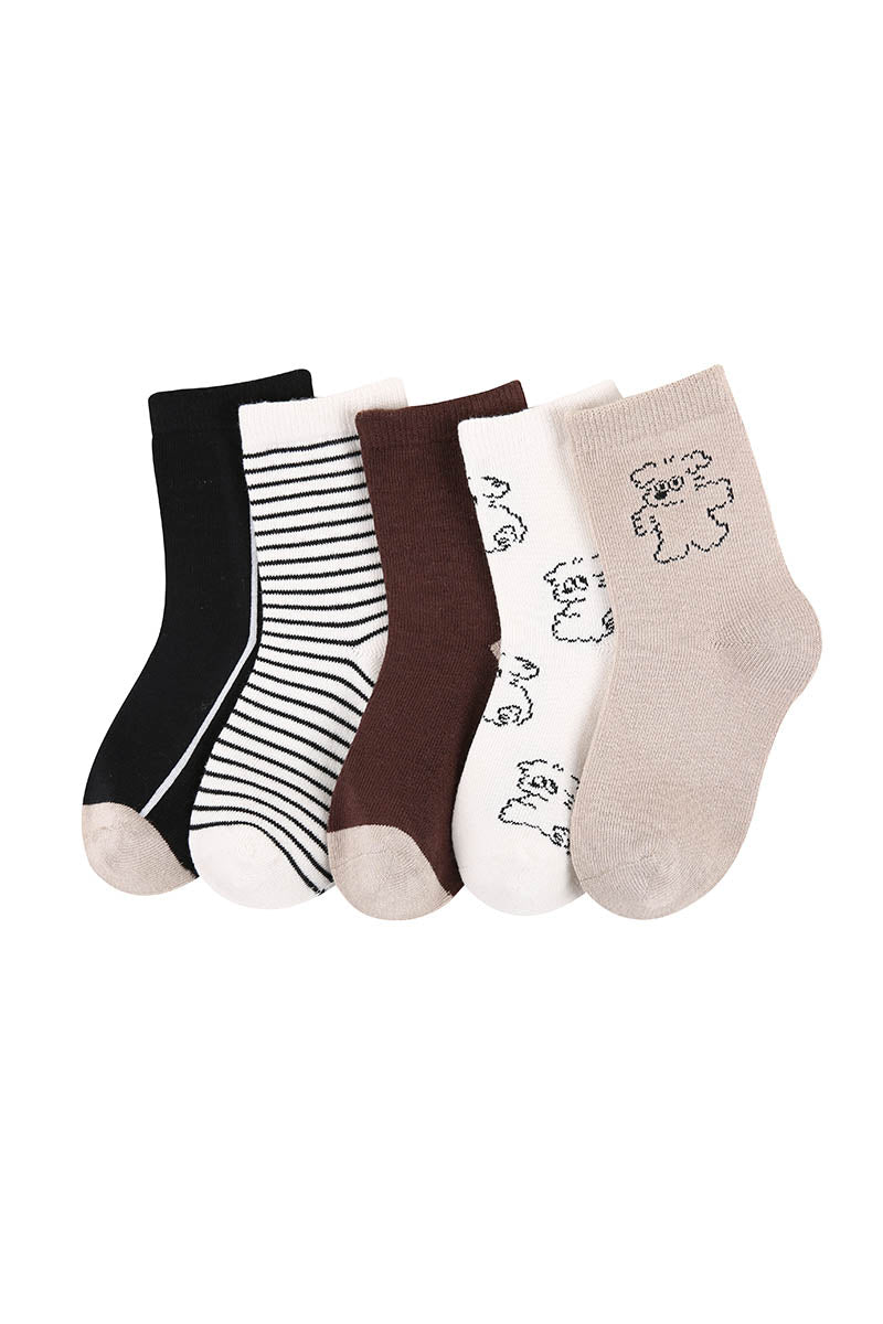 Zavensox 1 Pair Kids Line Drawing Puppy Socks - White & Black Cartoon Dog Crew Socks for Boys & Girls