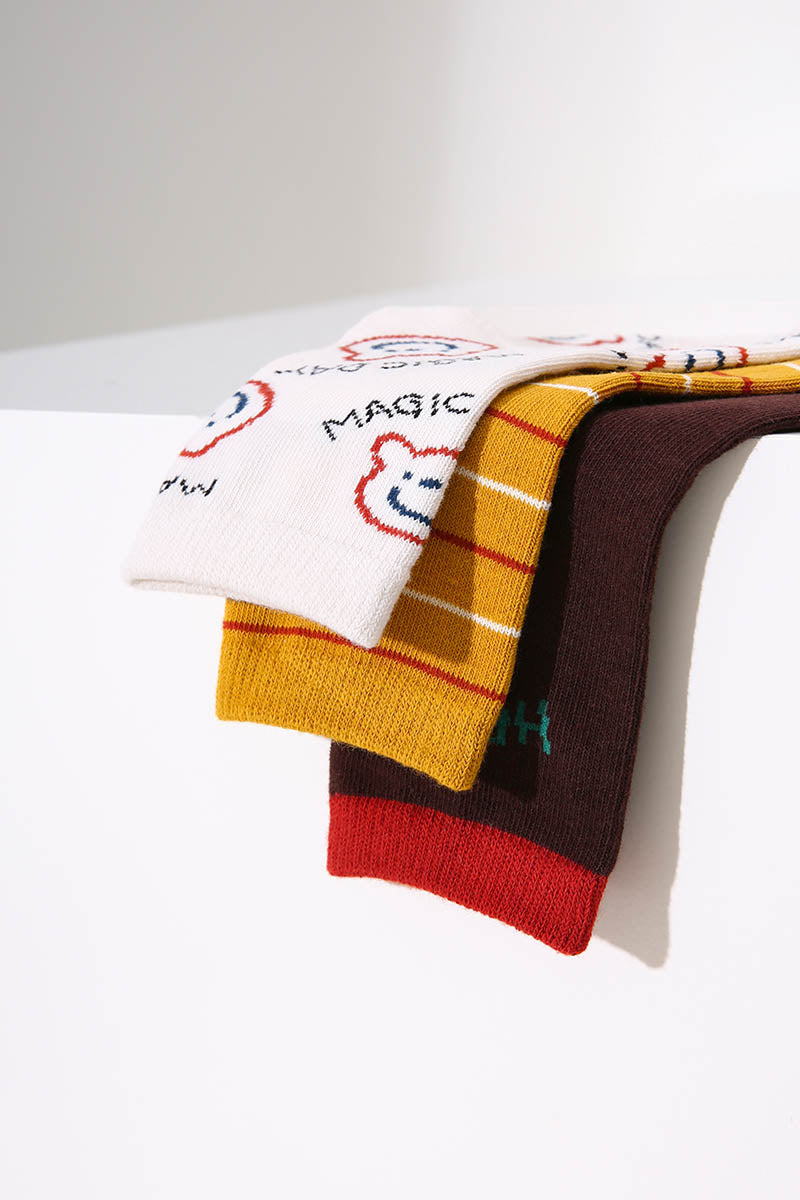 Zavensox 1 Pair Kids Colorful Bear Pattern Socks - Multicolor Cartoon Animal Crew Socks for Boys & Girls
