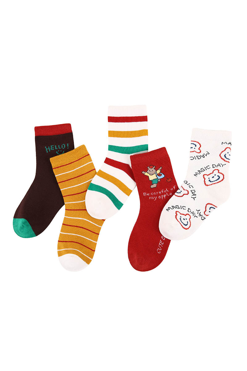 Zavensox 1 Pair Kids Colorful Bear Pattern Socks - Multicolor Cartoon Animal Crew Socks for Boys & Girls