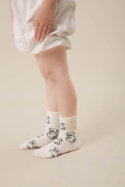 Zavensox 1 Pair Kids Line Drawing Puppy Socks - White & Black Cartoon Dog Crew Socks for Boys & Girls