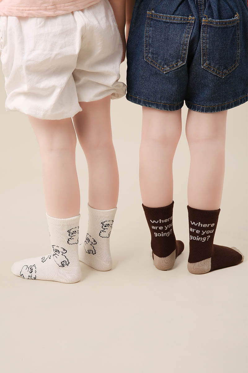 Zavensox 1 Pair Kids Line Drawing Puppy Socks - White & Black Cartoon Dog Crew Socks for Boys & Girls
