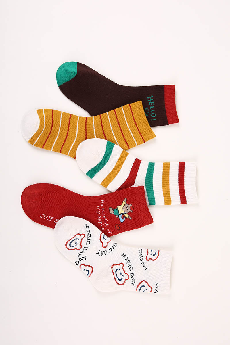 Zavensox 1 Pair Kids Colorful Bear Pattern Socks - Multicolor Cartoon Animal Crew Socks for Boys & Girls