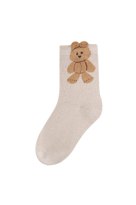 Zavensox 1 Pair Kids Coffee Bear Pattern Socks - Brown Cartoon Animal Crew Socks for Boys & Girls