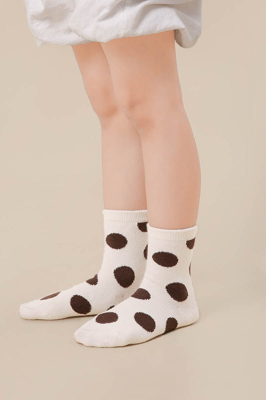 Zavensox 1 Pair Kids Polka Dot Bear Crew Socks - Brown & White Cartoon Animal Socks for Boys & Girls