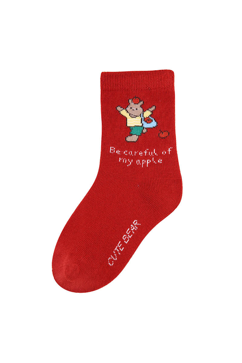 Zavensox 1 Pair Kids Colorful Bear Pattern Socks - Multicolor Cartoon Animal Crew Socks for Boys & Girls