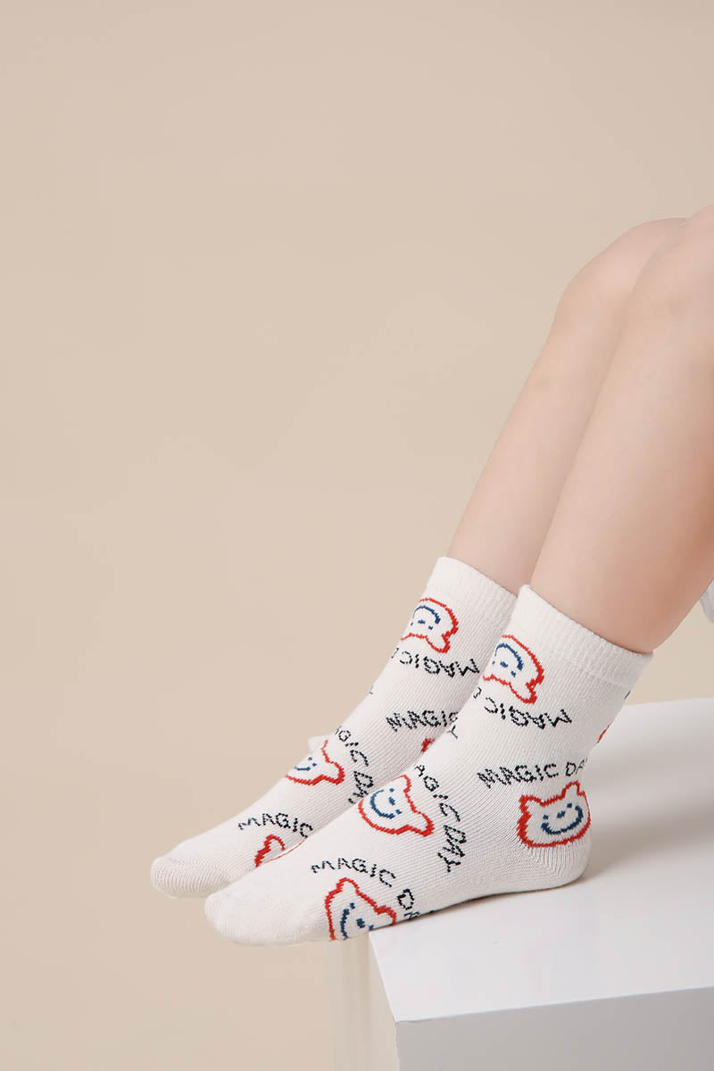 Zavensox 1 Pair Kids Colorful Bear Pattern Socks - Multicolor Cartoon Animal Crew Socks for Boys & Girls