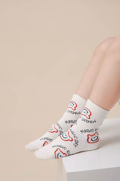 Zavensox 1 Pair Kids Colorful Bear Pattern Socks - Multicolor Cartoon Animal Crew Socks for Boys & Girls