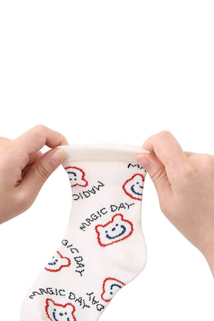 Zavensox 1 Pair Kids Colorful Bear Pattern Socks - Multicolor Cartoon Animal Crew Socks for Boys & Girls