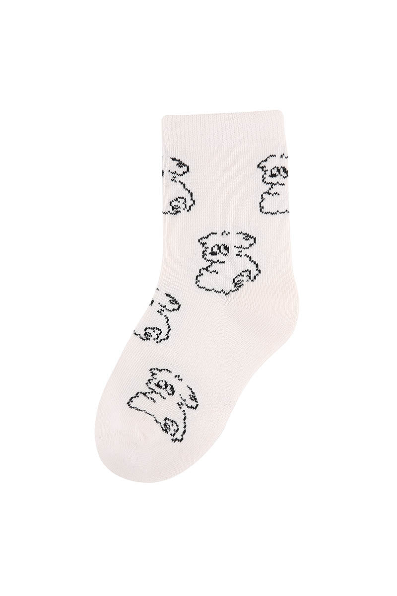 Zavensox 1 Pair Kids Line Drawing Puppy Socks - White & Black Cartoon Dog Crew Socks for Boys & Girls