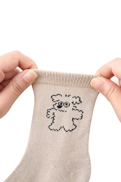 Zavensox 1 Pair Kids Line Drawing Puppy Socks - White & Black Cartoon Dog Crew Socks for Boys & Girls