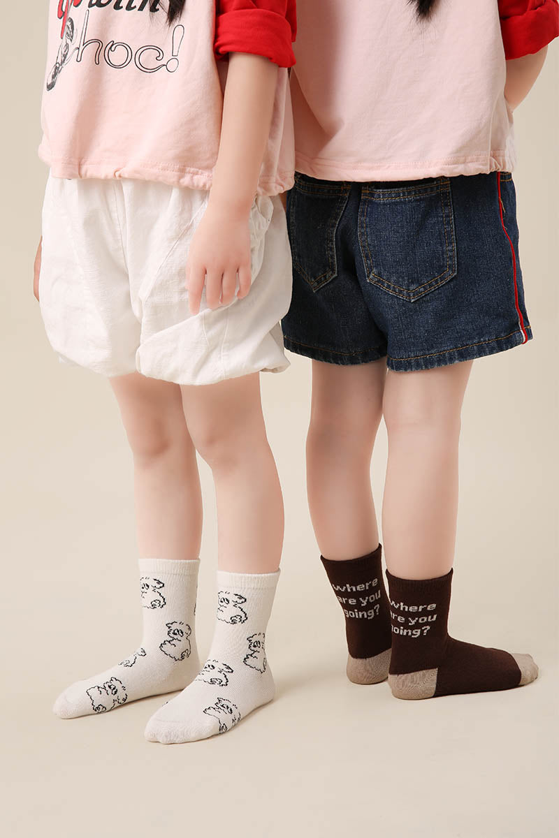 Zavensox 1 Pair Kids Line Drawing Puppy Socks - White & Black Cartoon Dog Crew Socks for Boys & Girls