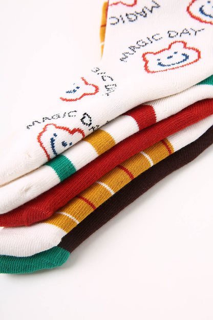 Zavensox 1 Pair Kids Colorful Bear Pattern Socks - Multicolor Cartoon Animal Crew Socks for Boys & Girls