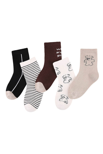 Zavensox 1 Pair Kids Line Drawing Puppy Socks - White & Black Cartoon Dog Crew Socks for Boys & Girls