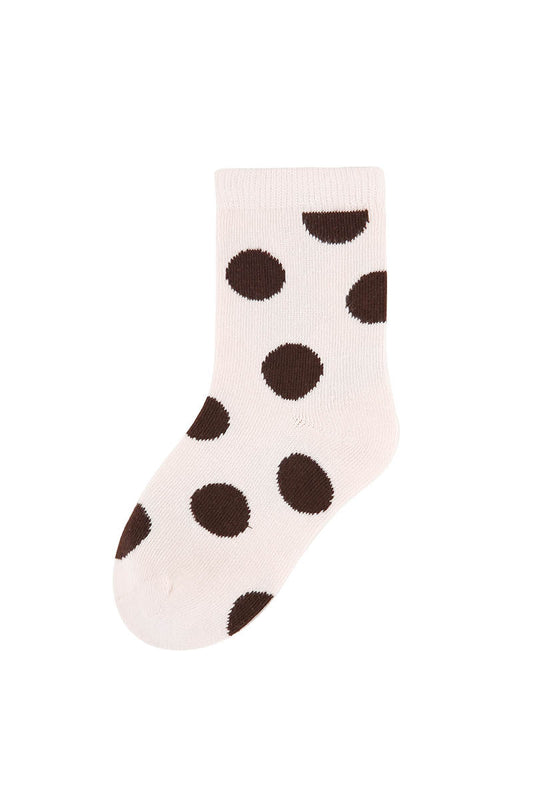 Zavensox 1 Pair Kids Polka Dot Bear Crew Socks - Brown & White Cartoon Animal Socks for Boys & Girls