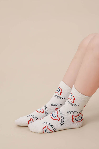 Zavensox 1 Pair Kids Colorful Bear Pattern Socks - Multicolor Cartoon Animal Crew Socks for Boys & Girls