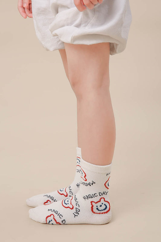 Zavensox 1 Pair Kids Colorful Bear Pattern Socks - Multicolor Cartoon Animal Crew Socks for Boys & Girls